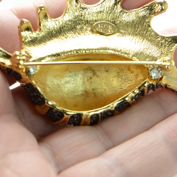 Vintage Kenneth Jay Lane KJL Enamel & Crystal Seashell Pin Brooch - Picture 8 of 8